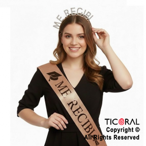 SET VINCHA Y BANDA ME RECIBI CON STRASS ROSA GOLD X 1